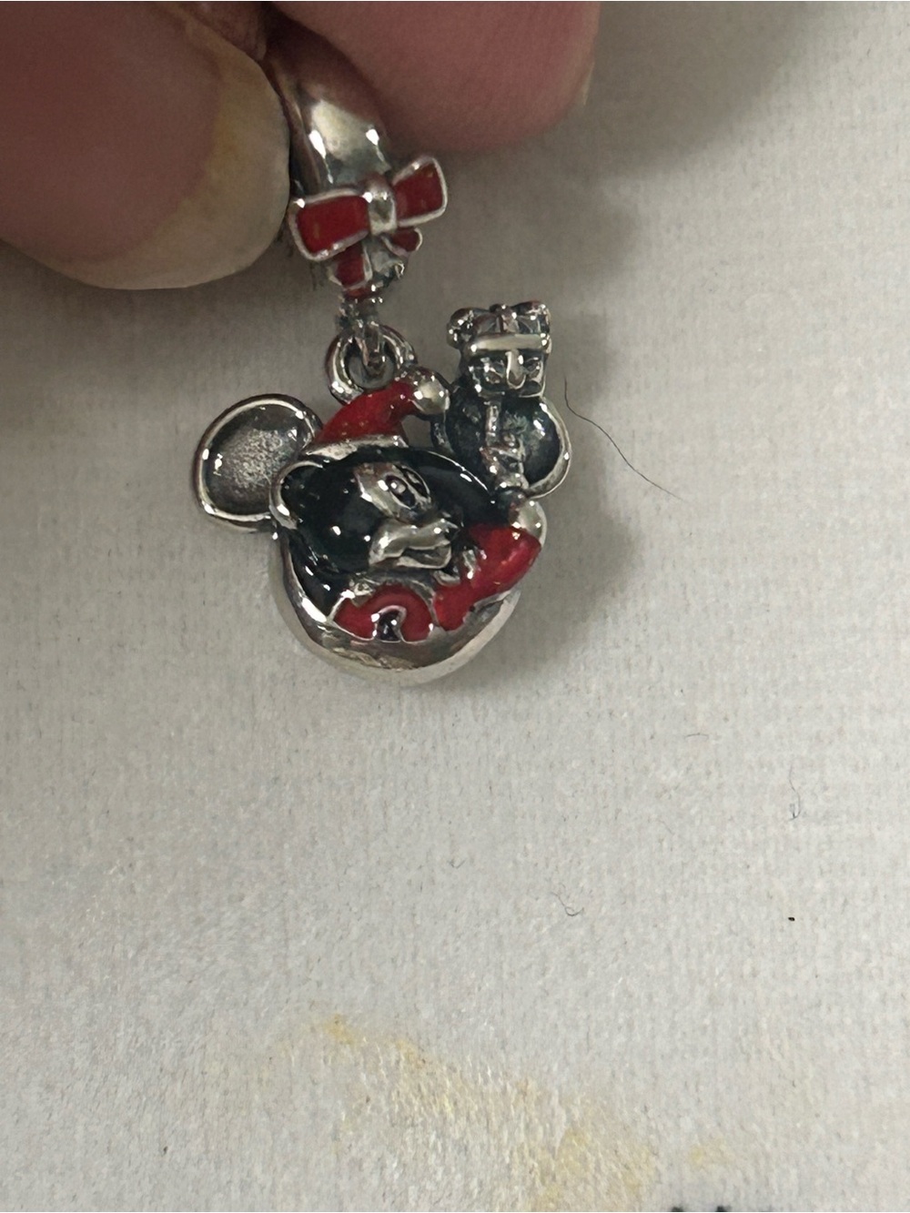 Pandora Silver Minnie Mouse Dangle Charm with Red Enamel Bow